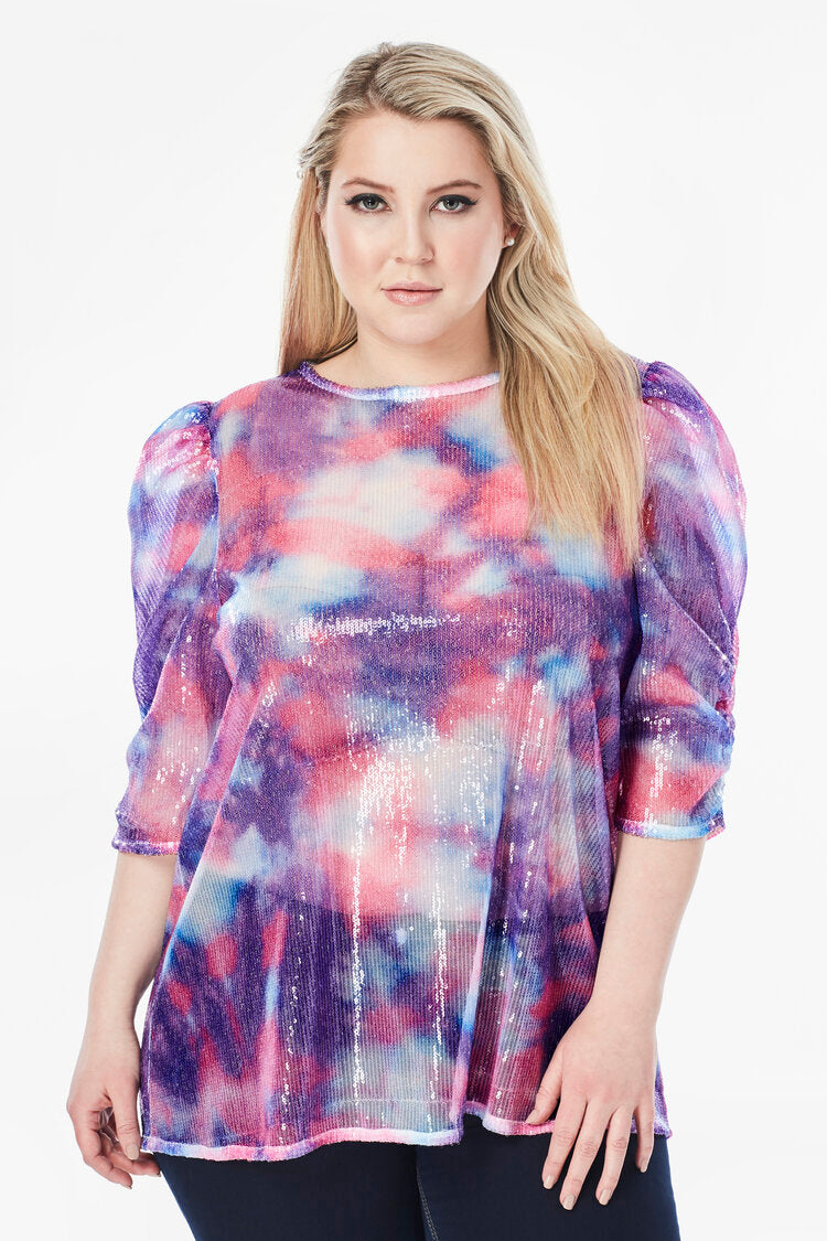 LINDSI TIE-DYE SEQUIN BLOUSE