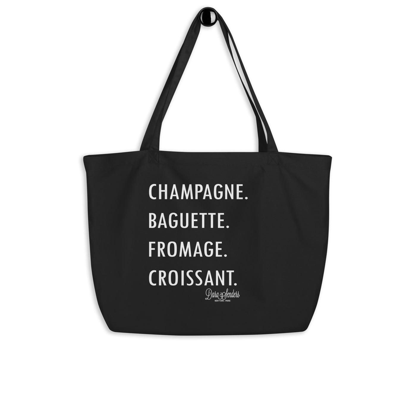 GOURMET LOVE (Champagne, Baguette, Fromage, Croissant) LARGE ORGANIC TOTE BAG
