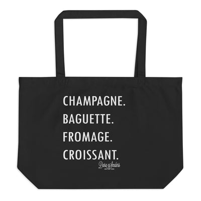 GOURMET LOVE (Champagne, Baguette, Fromage, Croissant) LARGE ORGANIC TOTE BAG