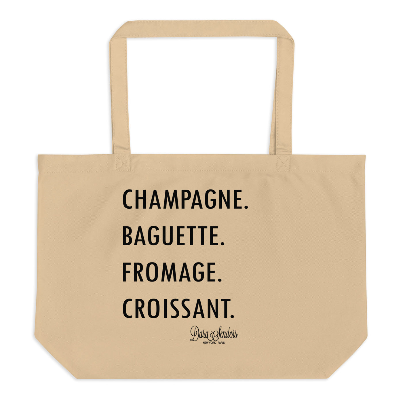 GOURMET LOVE (Champagne, Baguette, Fromage, Croissant) Tshirt -LARGE ORGANIC TOTE BAG