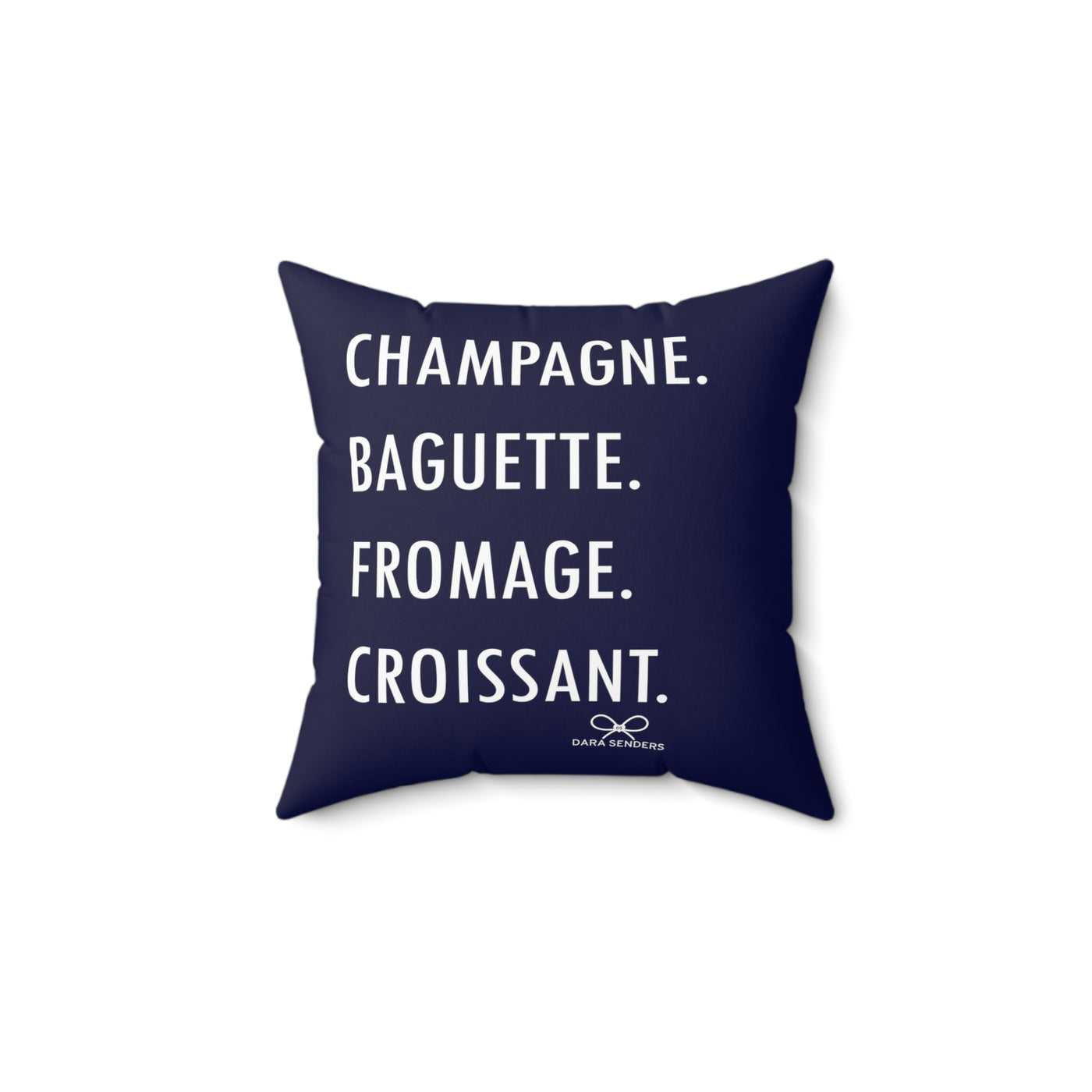 GOURMET LOVE PILLOW Faux Suede (Champagne, Baguette, Fromage, Croissant) - Navy - NEWS 12 EXCLUSIVE
