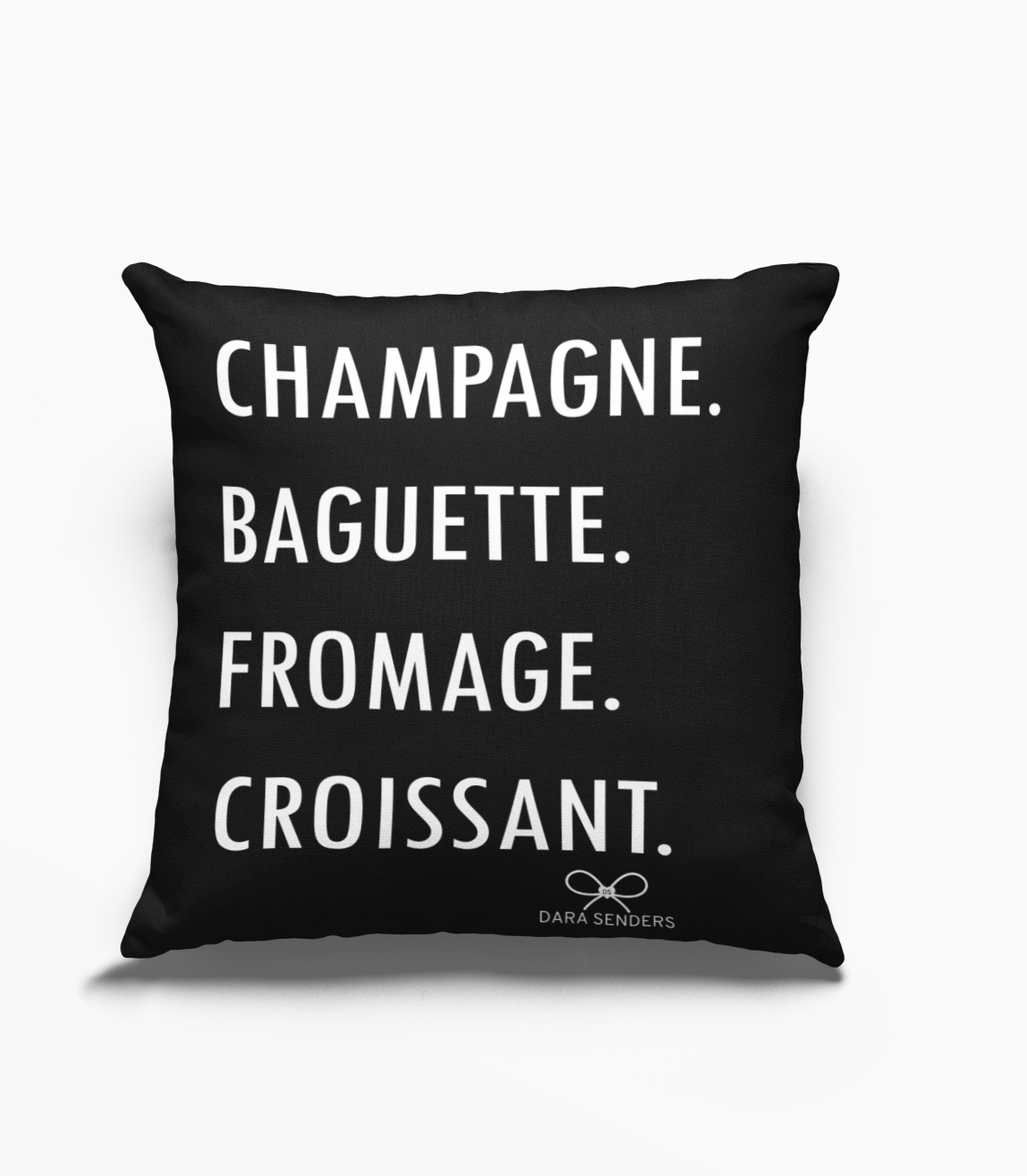 GOURMET LOVE PILLOW Faux Suede (Champagne, Baguette, Fromage, Croissant) - Black - NEWS 12 EXCLUSIVE