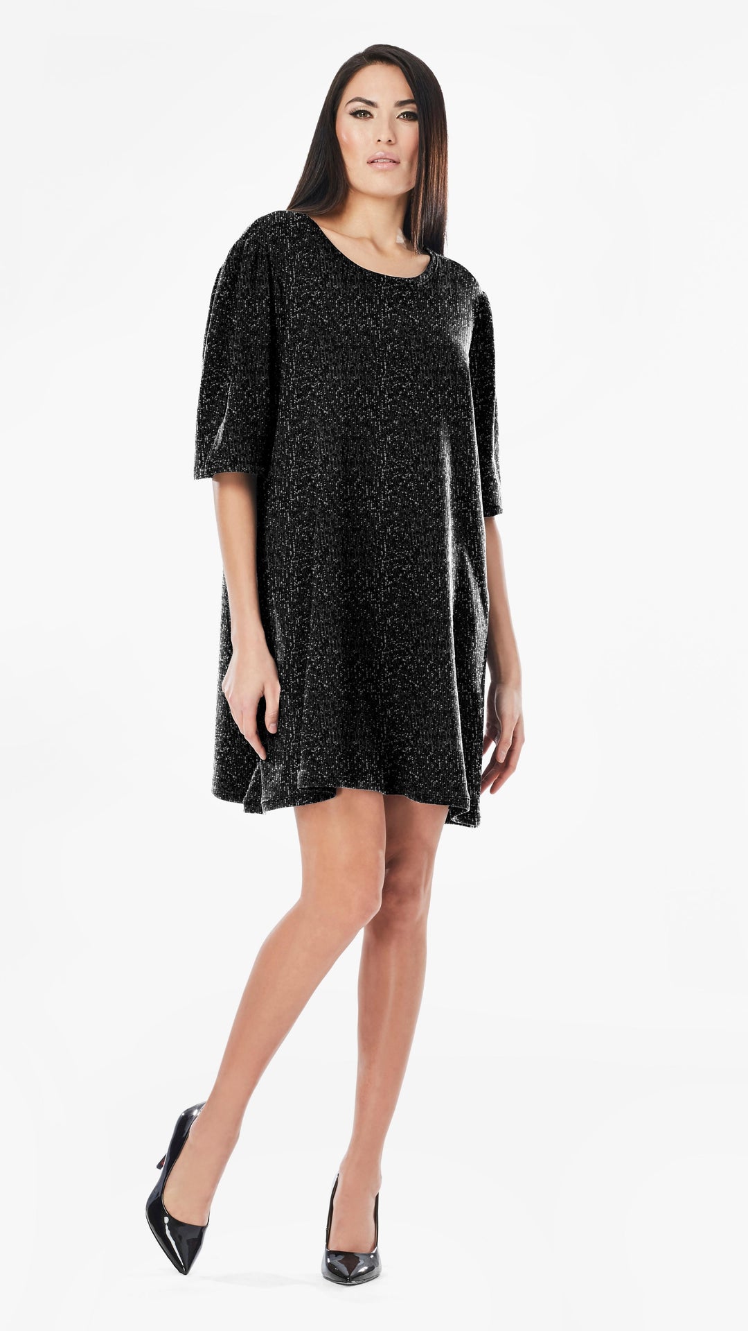 t shirt sequin dress ANNIE SEQUIN T-SHIRT DRESS 3X / Black